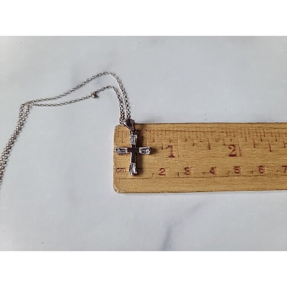 925 CZ Cross Pendant Necklace Vintage - Picture 8 of 10